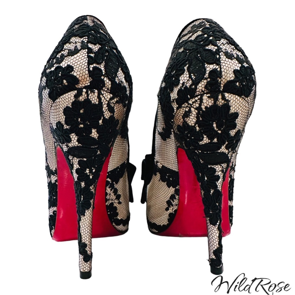 CHRISTIAN LOUBOUTIN “Lady Page” Black Floral Lace &Velvet Nude Heels SZ 36 - Picture 15 of 17